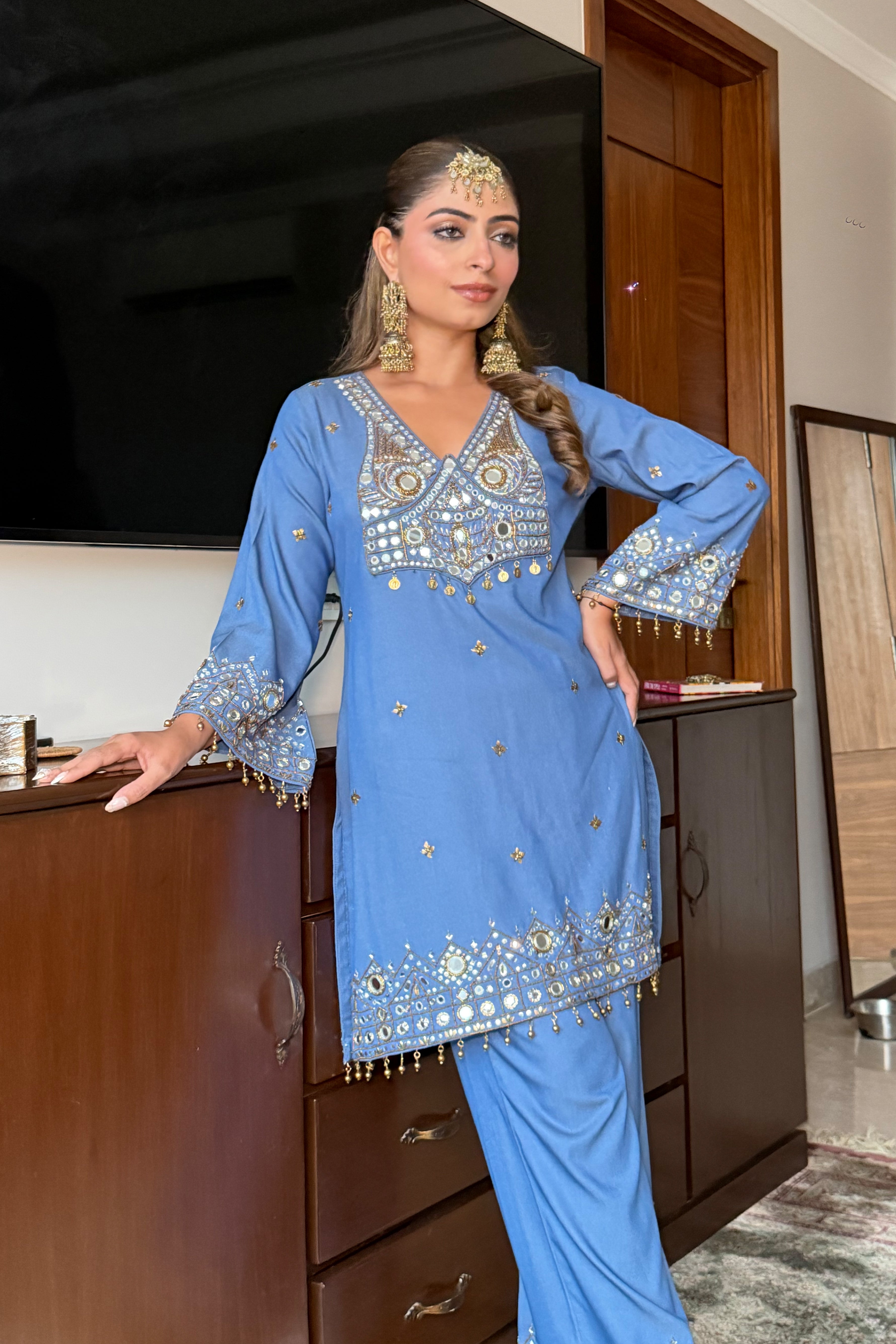 Denim Aaina Set