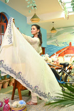 Ivory Peacock Mul Cotton Set/ Neel Pankh