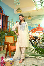 Ivory Peacock Mul Cotton Set/ Neel Pankh