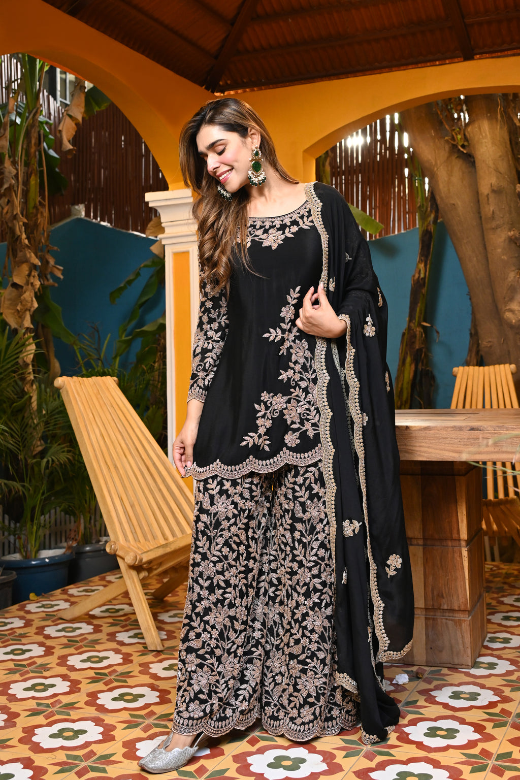 Midnight Handwork Chinon Set/ Raat Ki Rani