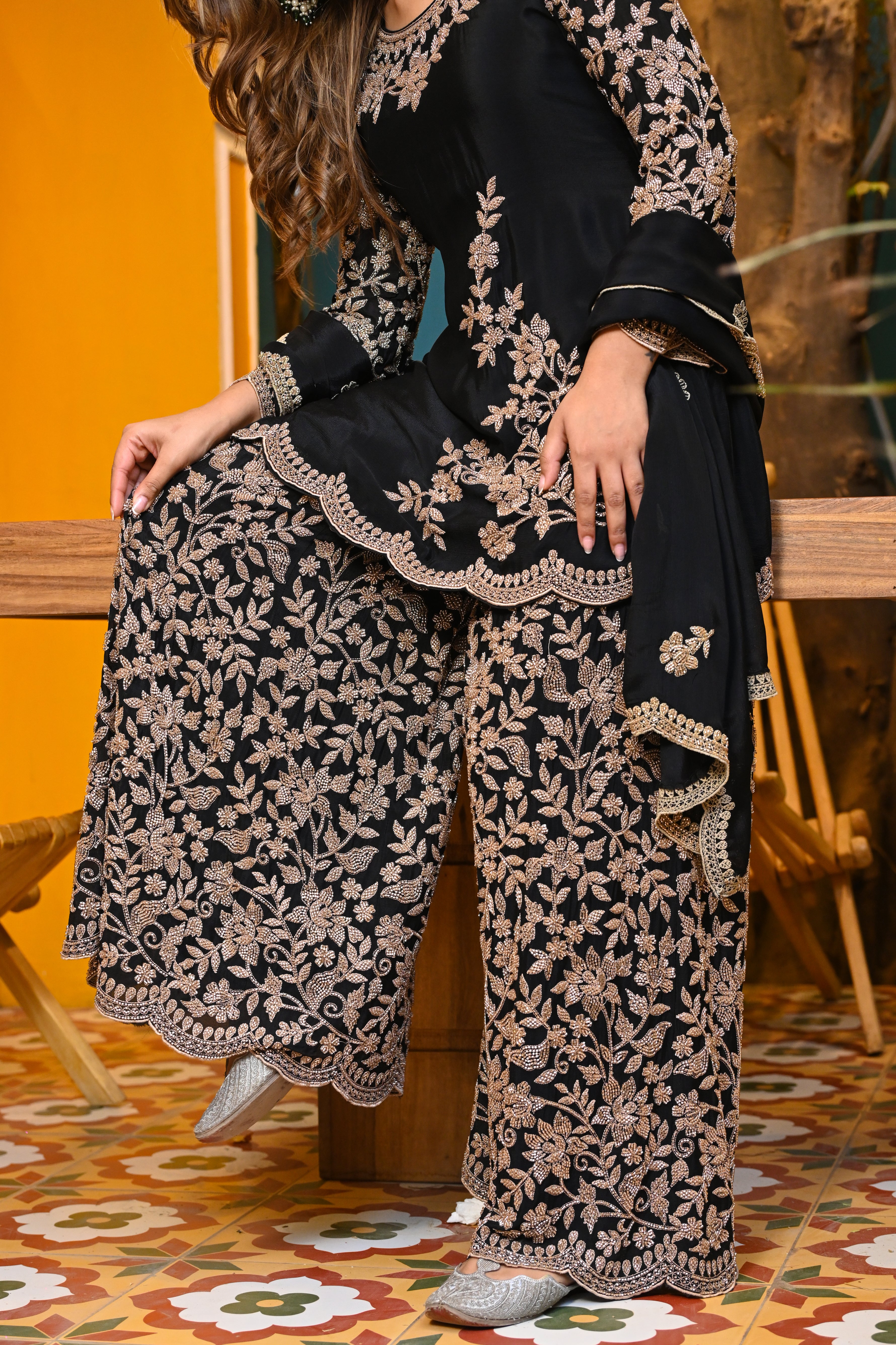 Midnight Handwork Chinon Set/ Raat Ki Rani