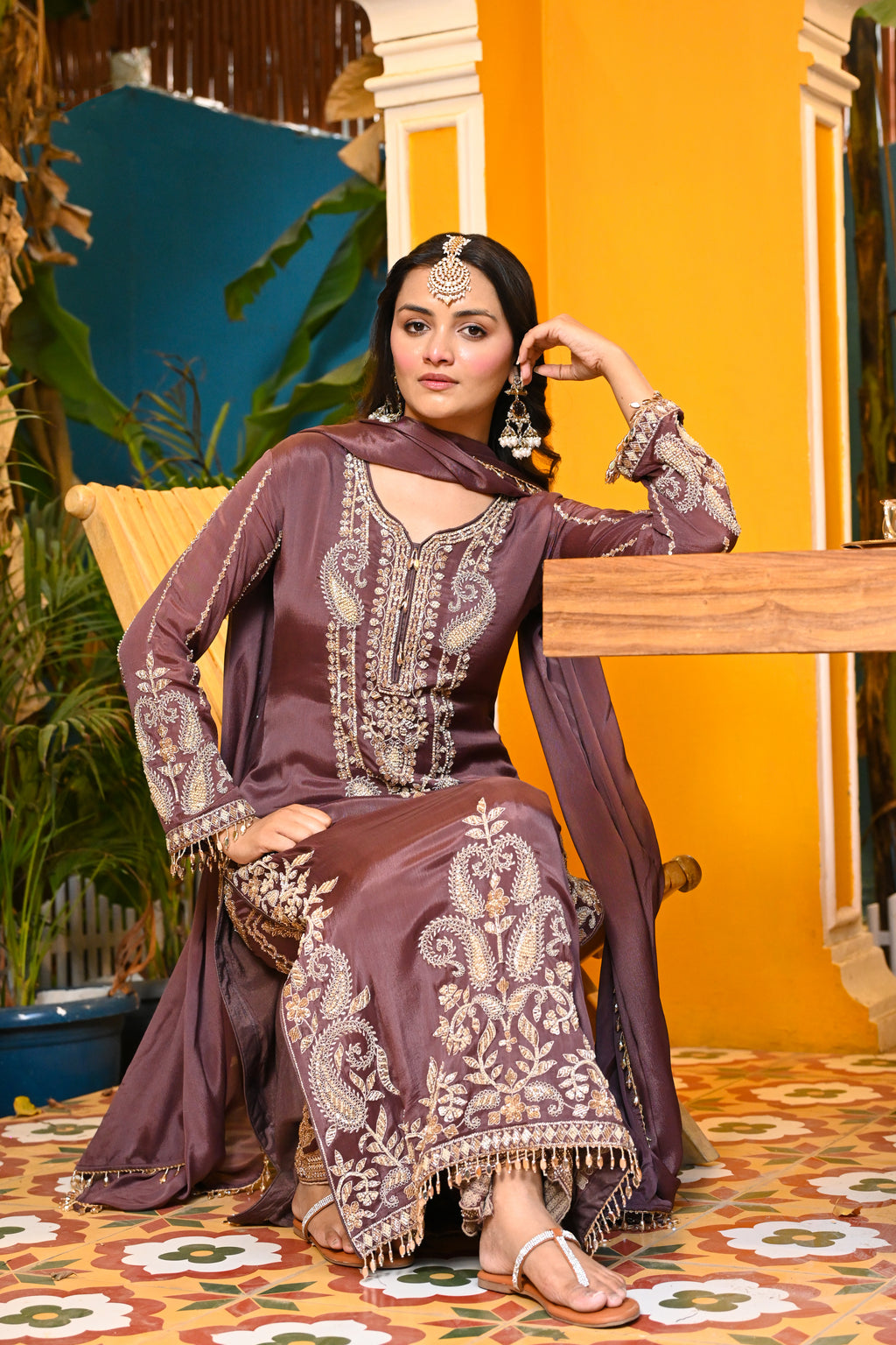 Mauve-Afsana Chinon Suit/ Mauve-Afsana