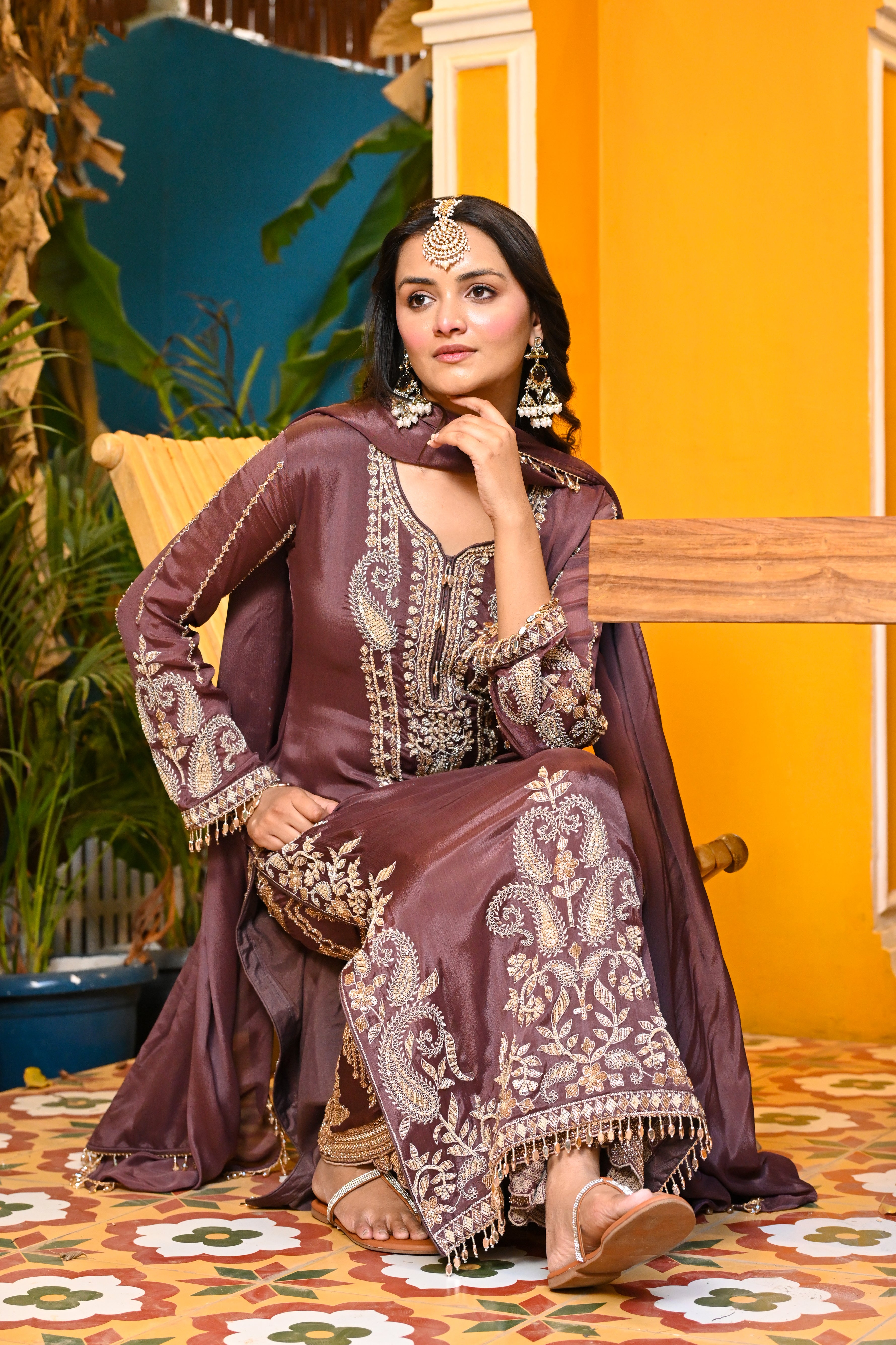 Mauve-Afsana Chinon Suit/ Mauve-Afsana