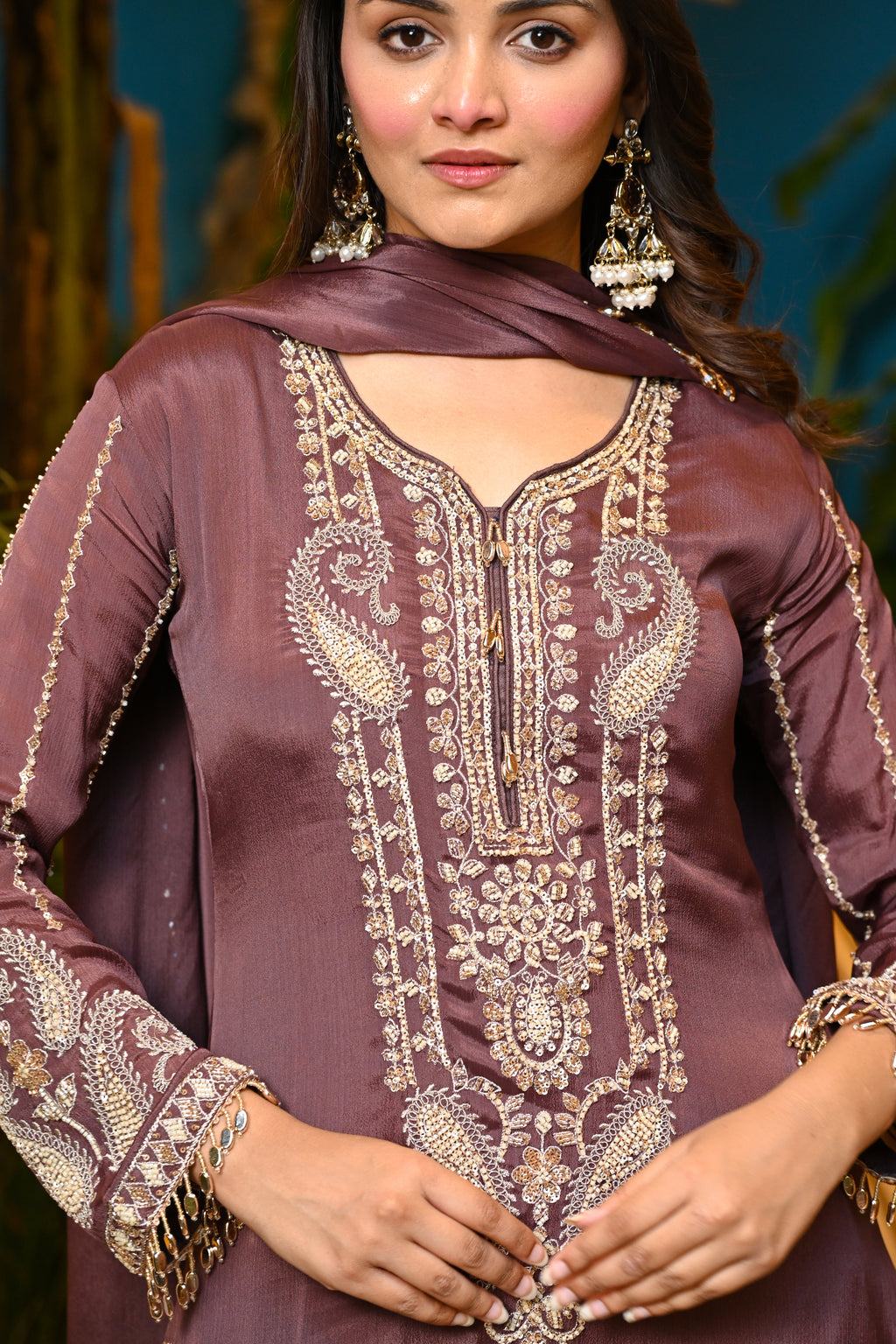 Mauve-Afsana Chinon Suit/ Mauve-Afsana